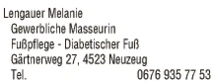 Print-Anzeige von: Lengauer, Melanie, Massagen