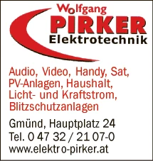 Print-Anzeige von: Pirker, Wolfgang, Elektro-Unternehmen Print-Anzeige von: Pirker, Wolfgang, Elektro-Unternehmen