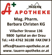 Print-Anzeige von: Tauern Apotheke Mag. pharm. Barbara Christen KG, Apotheke