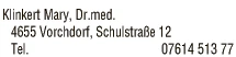 Print-Anzeige von: Klinkert, Mary, Dr., Zahnärztin