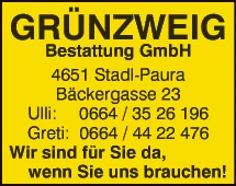 Print-Anzeige von: Bestattung Grünzweig
