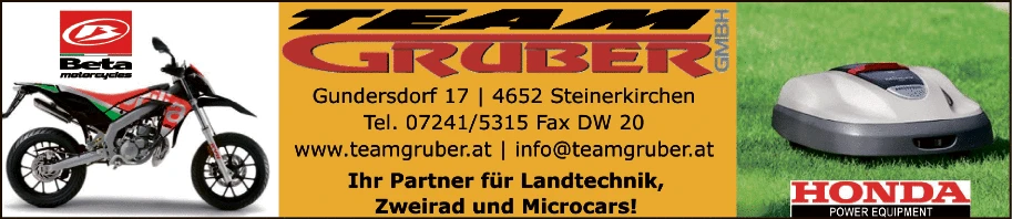 Print-Anzeige von: Gruber GmbH Team Gruber, Landtechnik, Zweiräder, Microcars
