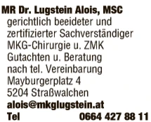 Print-Anzeige von: Lugstein, Alois, MR Dr.