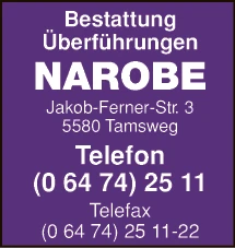 Print-Anzeige von: Narobe, Bestattungsunternehmen