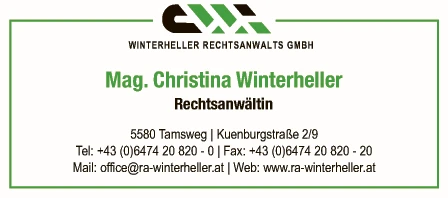 Print-Anzeige von: Winterheller, Christina, Mag., Rechtsanwältin