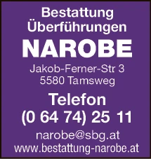 Print-Anzeige von: Narobe, Bestattungsunternehmen