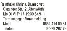 Print-Anzeige von: Reinthaler, Christa, Dr.med.vet., Tierarzt