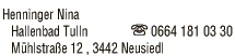 Print-Anzeige von: Henninger, Nina, Masseurin