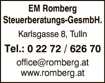 Print-Anzeige von: Steuerberatungs-GesmbH E M Romberg Print-Anzeige von: Steuerberatungs-GesmbH E M Romberg
