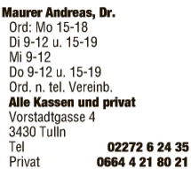 Print-Anzeige von: Maurer, Andreas, Dr.med., FA f HNO