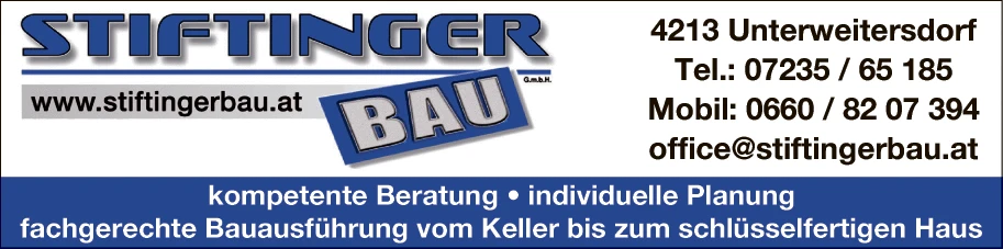 Print-Anzeige von: Stiftinger Bau GmbH, Bauunternehmen