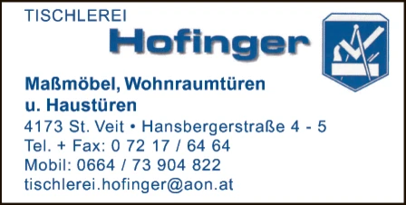 Print-Anzeige von: Hofinger, Karl, Tischlerei Print-Anzeige von: Hofinger, Karl, Tischlerei