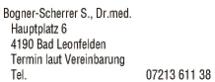 Print-Anzeige von: Bogner-Scherrer, Susanne, Dr.med., Ärzte \ f Allgemeinmedizin