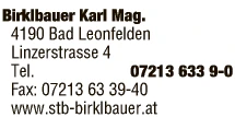 Print-Anzeige von: Birklbauer, Karl, Mag., Wirtschaftsprüfer & Steuerberater