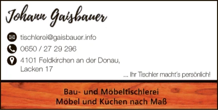 Print-Anzeige von: Gaisbauer, Johann, Bau- u Möbeltischlerei