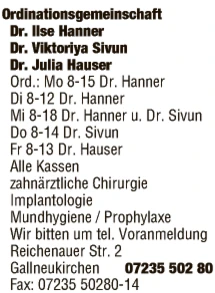 Print-Anzeige von: Hanner, Ilse, Dr.med., Zahn-, Mund- u Kieferheilkunde