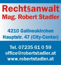 Print-Anzeige von: Stadler, Robert, Mag., Rechtsanwalt Print-Anzeige von: Stadler, Robert, Mag., Rechtsanwalt