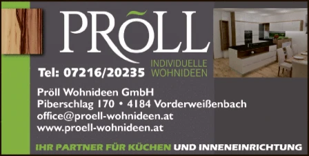Print-Anzeige von: Pröll Wohnideen GmbH, Ihr Partner für Küchen u. Inneneinrichtung Print-Anzeige von: Pröll Wohnideen GmbH, Ihr Partner für Küchen u. Inneneinrichtung