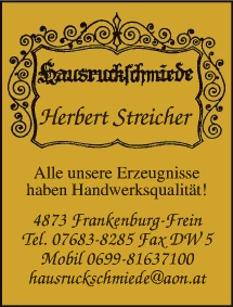 Print-Anzeige von: Streicher, Herbert, Hausruckschmiede