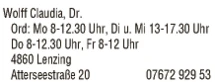 Print-Anzeige von: Wolff, Claudia, Dr., Ärzte \ Fachärzte f Zahn-, Mund-u Kieferheilkunde