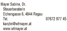 Print-Anzeige von: Mayer, Sabine, Dr., Steuerberaterin