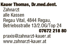 Print-Anzeige von: Kauer, Thomas, Dr.med.dent., Zahnarzt