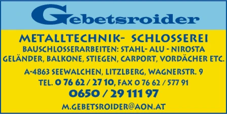 Print-Anzeige von: Gebetsroider, Herbert, Schlosserei