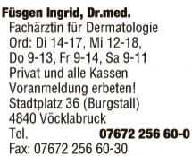 Print-Anzeige von: Füsgen, Ingrid, Dr. med., Fachärztin für Haut- u. Geschlechtskrankheiten