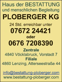 Print-Anzeige von: Bestattung Ploberger