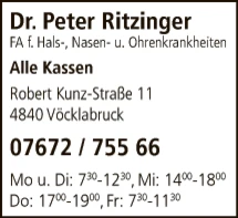 Print-Anzeige von: Ritzinger, Peter, Dr., FA f Hals, Nasen- u Ohrenkrankheiten