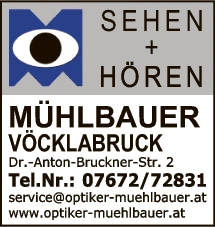 Print-Anzeige von: Mühlbauer Optiker GesmbH, Brillen-Kontaktlinsen-Hörgeräte
