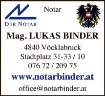 Print-Anzeige von: Binder, Lukas, Mag., Notar Print-Anzeige von: Binder, Lukas, Mag., Notar