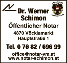 Print-Anzeige von: Schimon, Werner, Dr., Notariat Print-Anzeige von: Schimon, Werner, Dr., Notariat