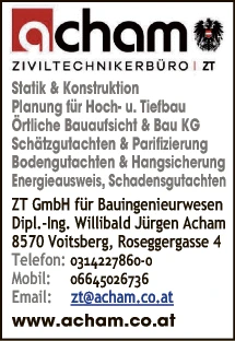 Print-Anzeige von: Acham, Willibald-Jürgen, Dipl.-Ing., Ziviltechnik