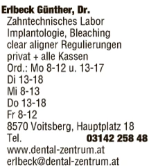 Print-Anzeige von: Erlbeck, Günther, Dr., FA f Zahn- Mund- u Kieferheilkunde