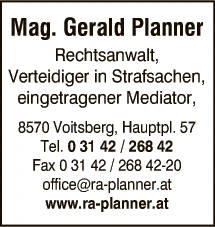 Print-Anzeige von: Planner, Gerald, Mag., RA