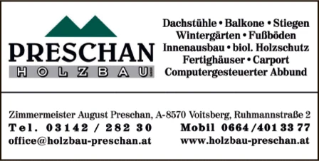Print-Anzeige von: PRESCHAN HOLZBAU GmbH, Holzbau