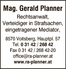 Print-Anzeige von: Planner, Gerald, Mag., RA Print-Anzeige von: Planner, Gerald, Mag., RA