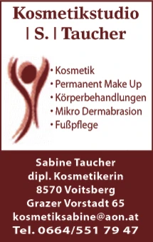 Print-Anzeige von: Taucher, Sabine, Kosmetikstudio Print-Anzeige von: Taucher, Sabine, Kosmetikstudio