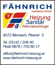 Print-Anzeige von: Fähnrich Installations GmbH, Heizung, Sanitär, Alternativenergie
