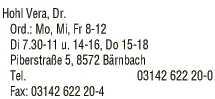 Print-Anzeige von: Hohl, Vera, Dr., Ärztin f Allgemeinmedizin