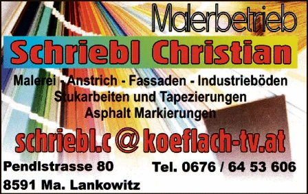 Print-Anzeige von: Schriebl, Christian, Malereibetrieb Print-Anzeige von: Schriebl, Christian, Malereibetrieb