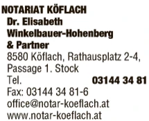 Print-Anzeige von: Notariat Köflach Dr. Elisabeth Winkelbauer-Hohenberger & Partner