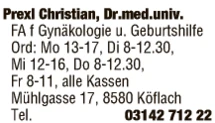 Print-Anzeige von: Dr.med.univ. Christian Prexl, FA für Gynäkologie und Geburtshilfe