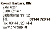 Print-Anzeige von: Krempl, Barbara, DDr., FA f Zahn-, Mund- u Kieferheilkunde