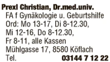 Print-Anzeige von: Dr.med.univ. Christian Prexl, FA für Gynäkologie und Geburtshilfe