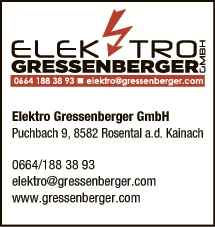 Print-Anzeige von: Elektro Gressenberger GmbH, Elektrotechnik Print-Anzeige von: Elektro Gressenberger GmbH, Elektrotechnik