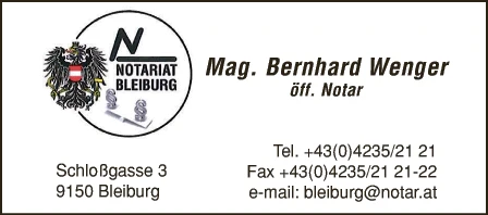 Print-Anzeige von: Wenger, Bernhard, Mag., Notar Print-Anzeige von: Wenger, Bernhard, Mag., Notar