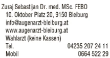 Print-Anzeige von: Zuraj, Sebastijan, Dr.med., Augenarzt