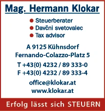 Print-Anzeige von: Klokar, Hermann, Mag., Steuerberatung